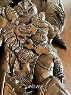 Awesome Intricate Antique Hand Carved Chinese Wood Plaque Door Panel