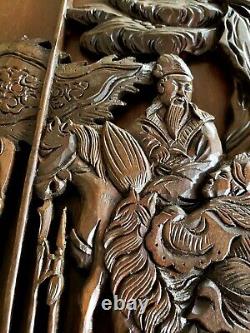 Awesome Intricate Antique Hand Carved Chinese Wood Plaque Door Panel