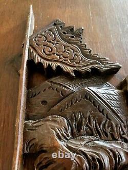 Awesome Intricate Antique Hand Carved Chinese Wood Plaque Door Panel