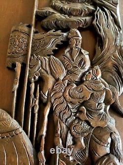 Awesome Intricate Antique Hand Carved Chinese Wood Plaque Door Panel