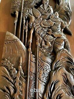 Awesome Intricate Antique Hand Carved Chinese Wood Plaque Door Panel