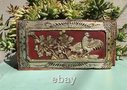 B22. Antique Carved Gold Gilt Wood Panel with Chicken and Flower