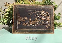 B23. Antique Carved Gold Gilt Wood Panel with Mandarin duck and Flower