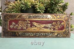 B30. Antique Carved Gold Gilt Wood Panel with Bird and Flower