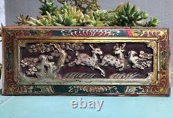 B45. Antique Carved Gold Gilt Wood Panel with a Couple of Deer