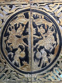 B47P. Antique Carved Gold Gilt Wood Panel with Soldiers