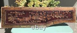 B50P. Antique Carved Gold Gilt Wood Panel with Chicken/Bird and Flower