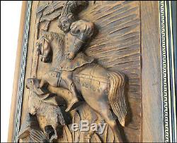 BLACK FOREST Large Deep Carved Wood Door Panel Hunting scene wild. Gothic