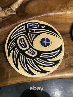 BLUE RAVEN 12 Harvey JOHN Original Haida Carving Panel Hand Painted Native art