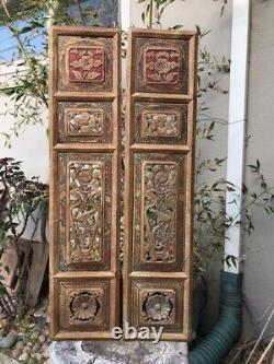 BVP-2. Antique Carved Gold Gilt Wood Panel with two pcs/set Vase/ Flower and Bird