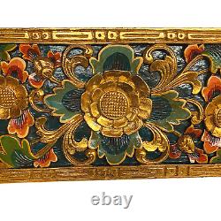 Bali Lotus architectural Relief Panel carved wood Boho wall Art Decor teal 39