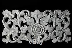 Bali Lotus architectural Relief Panel hand carved Wood Whitewash Wall Decor Art