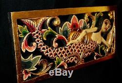 Bali Mermaid Relief Panel Hand carved wood Balinese Architectural Wall Art