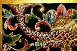 Bali Mermaid Relief Panel Hand carved wood Balinese Architectural Wall Art