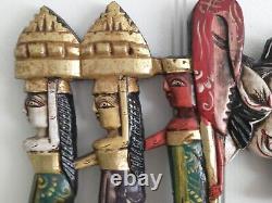 Bali Procession Hand Carved Wood Indonesia Hanging Architectural Wall Art Panel