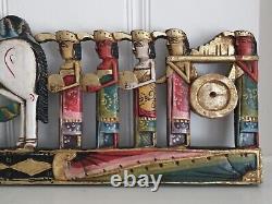 Bali Procession Hand Carved Wood Indonesia Hanging Architectural Wall Art Panel
