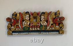 Balinese Carved Wood Panel Painting Dancing Couple Dragon Hand Painted Bali Vtg