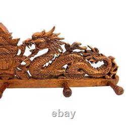 Balinese Dragon Naga Lotus Coat Hook Relief Panel Hand Carved Wood Bali wall Art