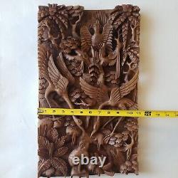 Balinese Hand Carved 3D Wood Panel Wall Hanging Art Decor Birds Frog Sculpture