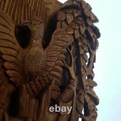 Balinese Hand Carved 3D Wood Panel Wall Hanging Art Decor Birds Frog Sculpture