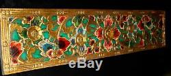 Balinese Lotus Panel Hand Carved Painted Wood Architectural Wall Art Sculpture