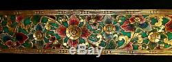 Balinese Lotus Panel Hand Carved Painted Wood Architectural Wall Art Sculpture