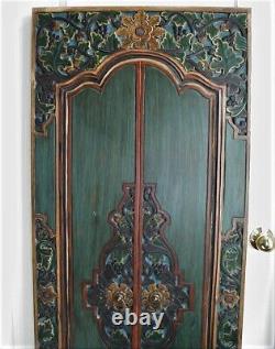 Balinese Lotus Panel Wood Carving, Hand Painted, Wall Art, Architect Sculptural