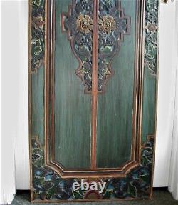 Balinese Lotus Panel Wood Carving, Hand Painted, Wall Art, Architect Sculptural
