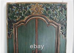 Balinese Lotus Panel Wood Carving, Hand Painted, Wall Art, Architect Sculptural