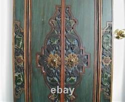 Balinese Lotus Panel Wood Carving, Hand Painted, Wall Art, Architect Sculptural