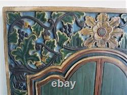 Balinese Lotus Panel Wood Carving, Hand Painted, Wall Art, Architect Sculptural