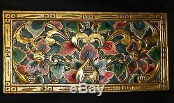 Balinese Lotus Panel architectural Wood Carving Relief Bali wall Art Teal 24