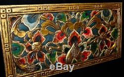 Balinese Lotus Panel architectural Wood Carving Relief Bali wall Art Teal 24