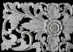 Balinese Lotus Panel carved wood White washed Bali architectural Art Wall 24
