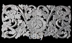 Balinese Lotus Relief Panel Architectural Wall art hand carved wood whitewash