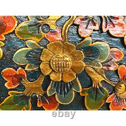 Balinese Lotus architectural Relief Panel Hand carved wood Decor wall Art 39