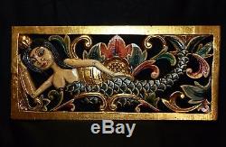 Balinese Mermaid Hand Carved Wood Architectural Panel Bali Wall Art left 24
