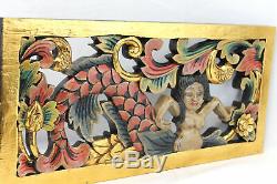 Balinese Mermaid Panel Wall art Sculpture Hand Carved wood painted Architectural