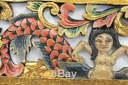 Balinese Mermaid Panel Wall art Sculpture Hand Carved wood painted Architectural