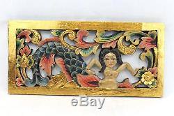 Balinese Mermaid Wall Sculpture Panel Hand Carved Wood Architectural Bali art