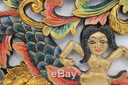 Balinese Mermaid Wall Sculpture Panel Hand Carved Wood Architectural Bali art