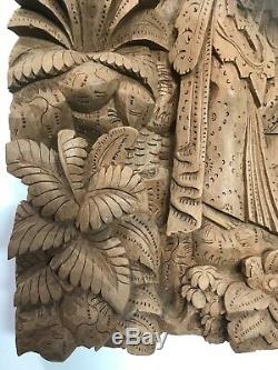 Balinese Rama Sita Lovers Hand Carved Intricate Wood Carving Wall Panel Bali Art