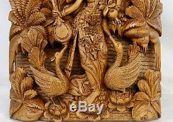 Balinese Saraswati Goddess Relief Panel Wall art Sculpture wood carving Bali Art