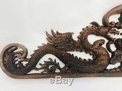 Balinese Twin Dragon Naga Panel Plaque Hand Carved Wood Asian wall art 31