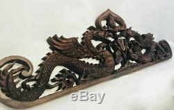 Balinese Twin Dragon Naga Panel Wall Art Plaque Hand Carved Wood Asian Decor