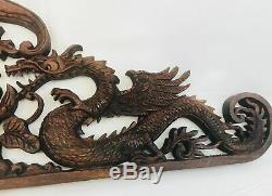 Balinese Twin Dragon Naga Panel Wall Art Plaque Hand Carved Wood Asian Decor