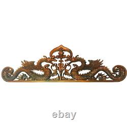 Balinese Twin Dragon Naga Wall Art Relief Panel Hand Carved Wood Asian Decor