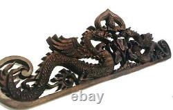 Balinese Twin Dragon Naga Wall Art Relief Panel Hand Carved Wood Asian Decor