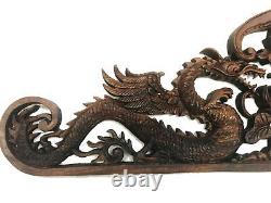 Balinese Twin Dragon Naga Wall Art Relief Panel Hand Carved Wood Asian Decor