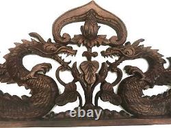 Balinese Twin Dragon Naga Wall Art Relief Panel Hand Carved Wood Asian Decor